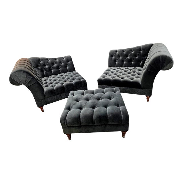 Vintage Chesterfield Style 3 Piece Lounge Set by Bernhardt Salon Interiors Newly Reupholstered For Sale