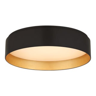 Visual Comfort Signature Shaw Medium Flush in Matte Black & Gild with White Glass For Sale