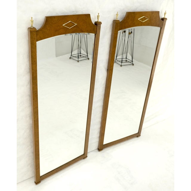 Pair of Hollywood Regency Burl Wood 33x55 Rectangle Wall Mirrors MINT For Sale - Image 9 of 10