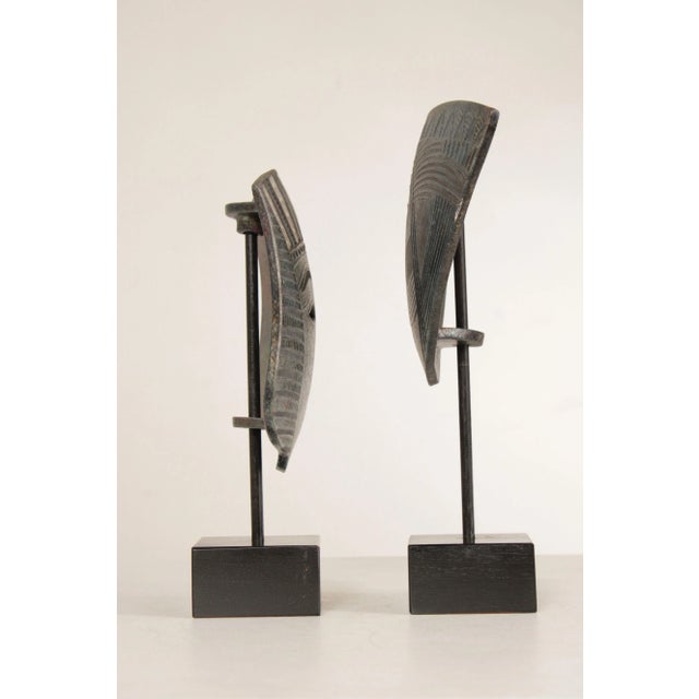 Late 20th Century Jacinthe Bruneau Pair Tribal Mask Raku Ceramic Sculptures For Sale - Image 5 of 13
