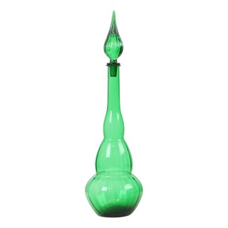 Vintage Green Glass Decanter, 1960s For Sale