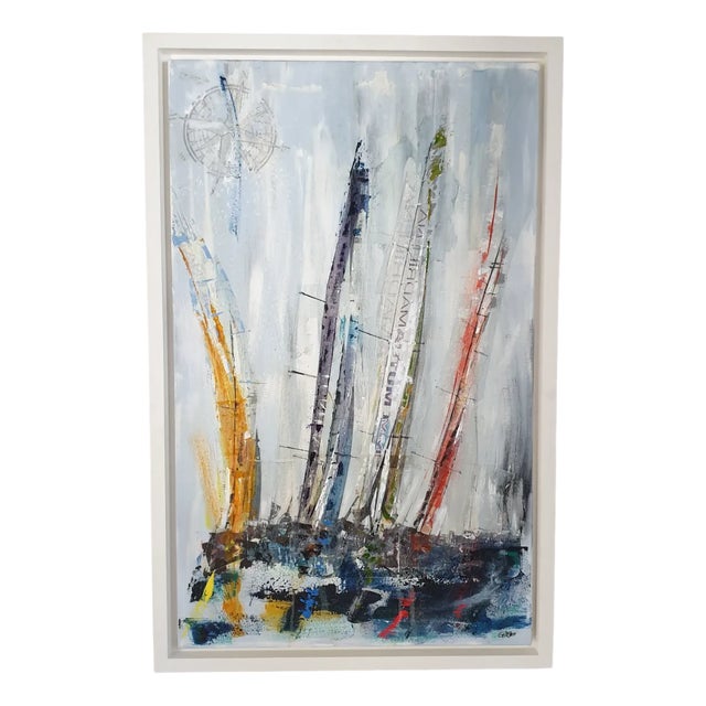 Gill Storr, Yachts, Mixed Media on Canvas, 2000 For Sale
