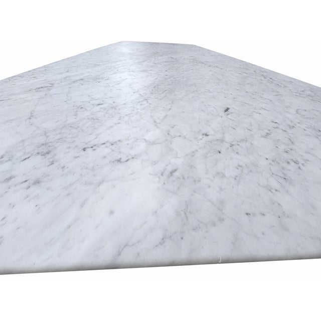 Rh Aero Stone Rectangular Dining Table – 120" | Italian Carrara Marble Top | Cast Iron Pedestal Base For Sale In Columbus - Image 6 of 18