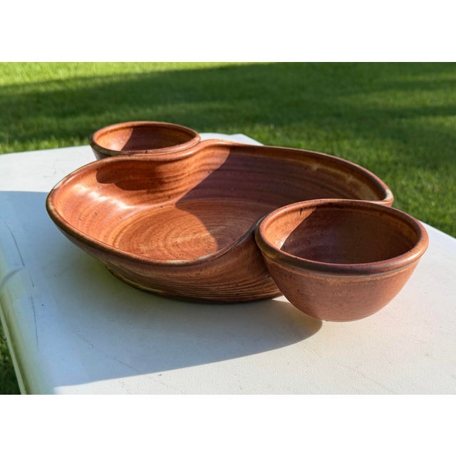 Signed Studio Pottery Chip & Dip Serving Platter For Sale - Image 4 of 11