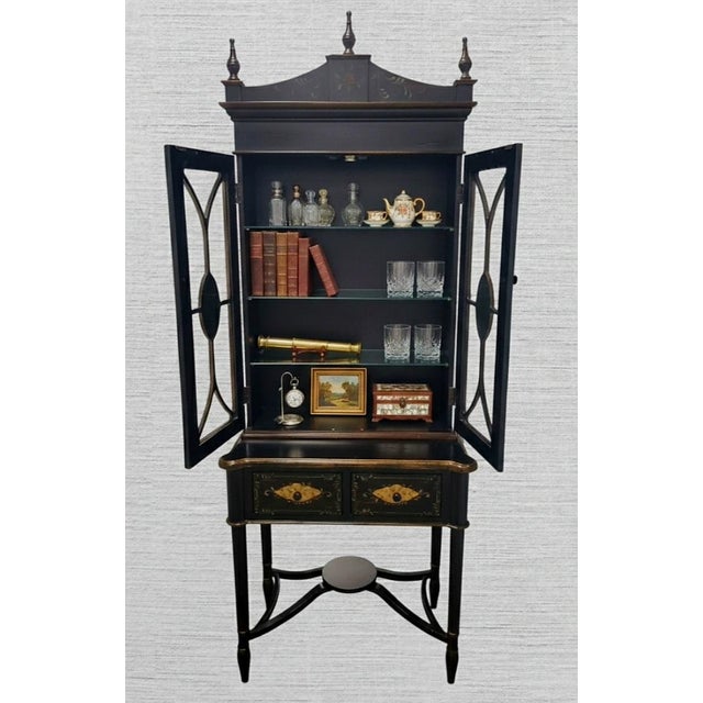 Habersham Furniture Vintage Pagoda Black Chinoiserie Glass Front Storage Curio Cabinet For Sale - Image 4 of 17