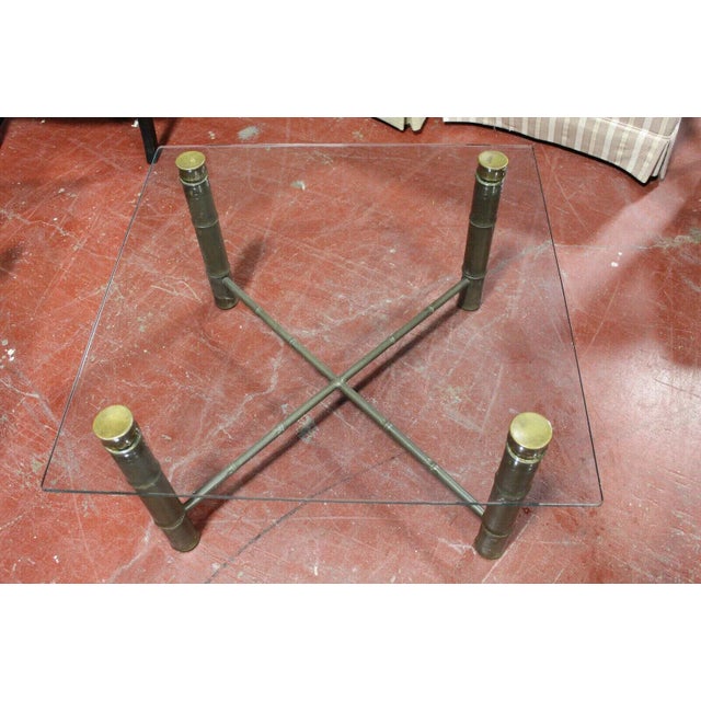 Brown Vintage Brass & Glass and Faux Bamboo Coffee Table For Sale - Image 8 of 8