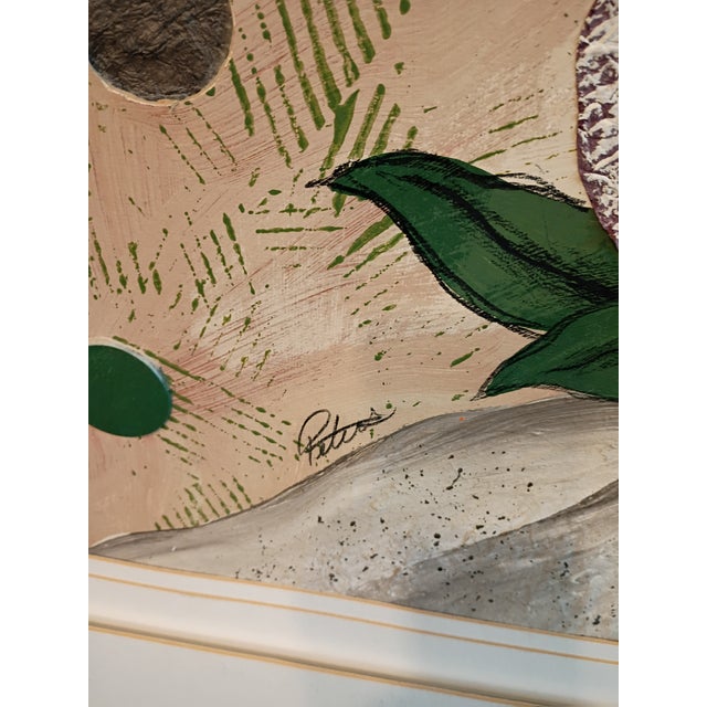 Signed by 'Peters' Large Mid-Century Style Modern Abstract Fish Mixed Media Collage - Framed For Sale - Image 12 of 18