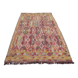 Mid 20th Century 70s Turkish Handmade Vintage Boho Style Kilim Area Rug For Sale