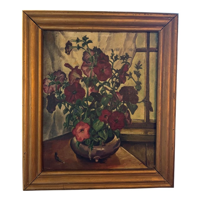 1932 Oil Painting “Window – Petunias” by William Hyde Irwin For Sale