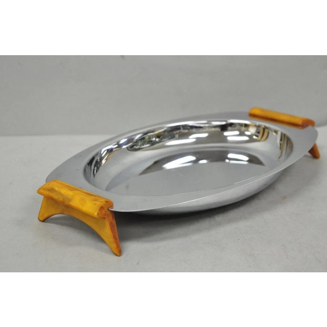 Vintage Art Deco Stainless Steel Glo-Hill Gourmates Butterscotch Bakelite Tray For Sale - Image 10 of 14