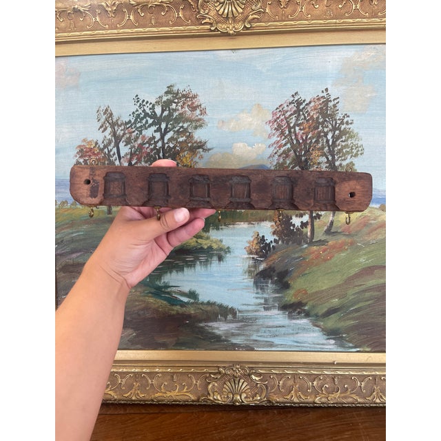 Antique Hand Carved Wooden Textile Stamp Mold Converted to Key Hook Rack. For Sale In Seattle - Image 6 of 10