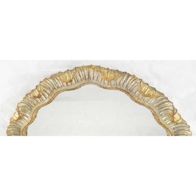 Carved Wood Scallop Edge Style Silver & Gold Gilt Oval c1970s Wall Mirror For Sale - Image 6 of 8