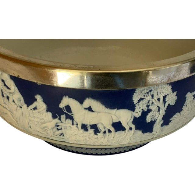 Traditional Antique William Adams Tunstall Blue Jasperware Salad Bowl Set W/ Matching Silverplate Serving Fork & Spoon Hunt - 3 pcs For Sale - Image 3 of 10