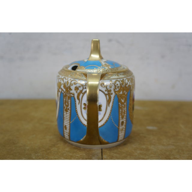 Ceramic Antique Noritake Turquoise Blue & Gold Lidded Sugar Bowl W/ Spoon For Sale - Image 7 of 18