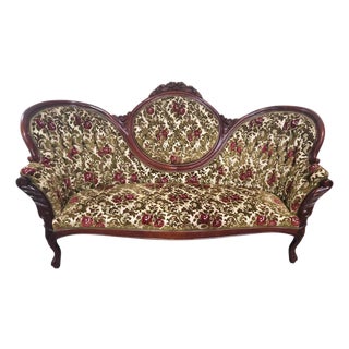 Vintage Kimball Victorian Reproduction Mahogany Sofa For Sale