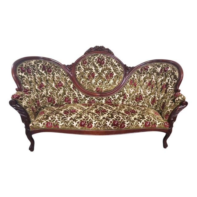 Vintage Kimball Victorian Reproduction Mahogany Sofa For Sale