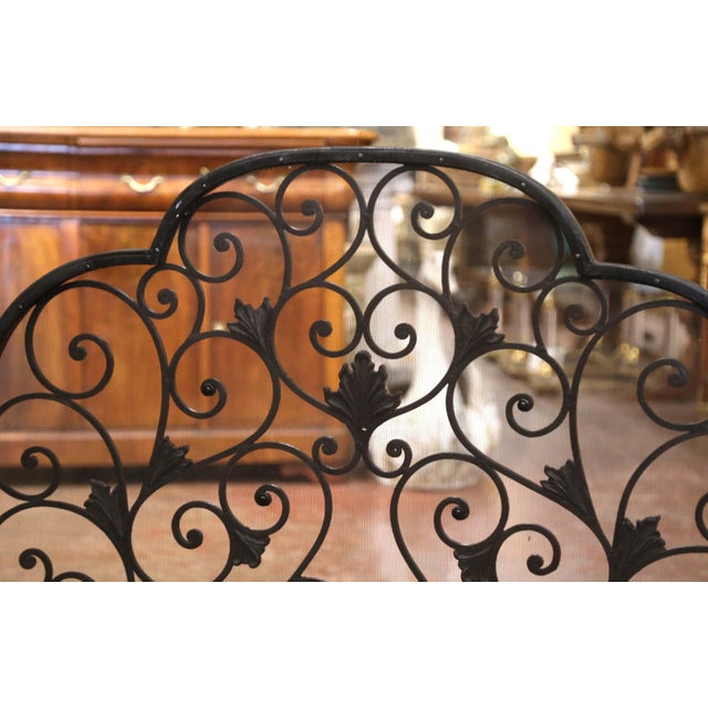 Black Mid-Century French Louis XV Style Wrought Iron Fireplace Screen For Sale - Image 8 of 9