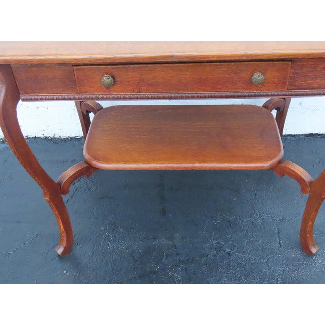 Early 1900s Tiger Oak Writing Office Desk Console Table 6675 For Sale - Image 12 of 15