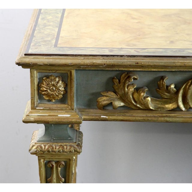19th Century Italian Carved Green and Gilt Foyer Table with Faux Marble Top For Sale - Image 18 of 18