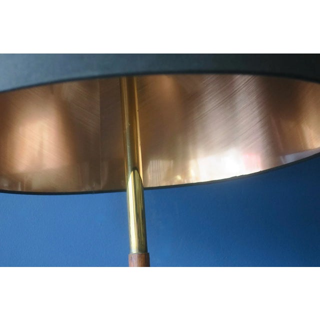 Danish Teak Floor Lamp with Brass Tripod Foot, 1960s For Sale - Image 4 of 9