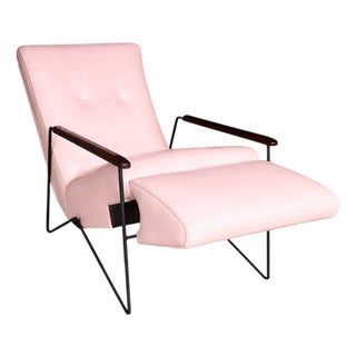 Brazilian Modern Reclining Chair in Metal, Hardwood & Leather, Ernesto Hauner, 1960s For Sale