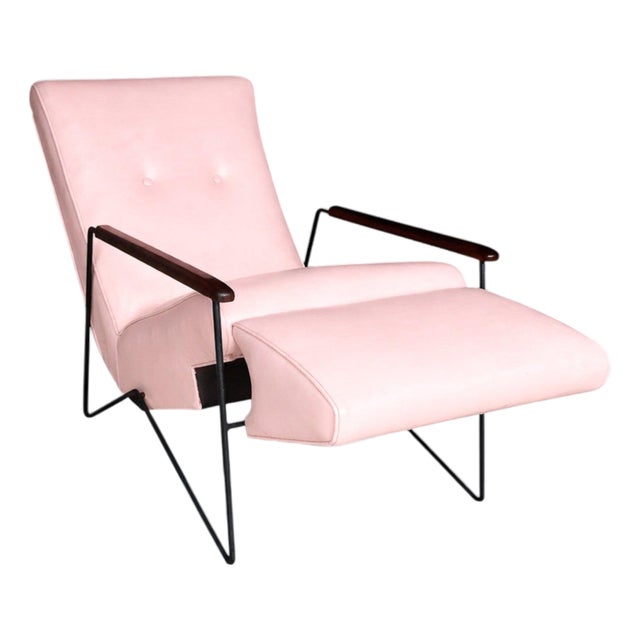 Brazilian Modern Reclining Chair in Metal, Hardwood & Leather, Ernesto Hauner, 1960s For Sale