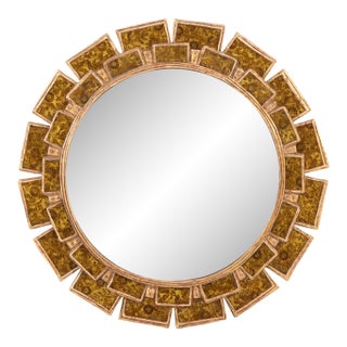 A Yellow Glass and Resin Convex Mirror, in the Manner of Line Vautrin. Contemporary. For Sale