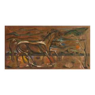 'Mare and Foal' by Leon D'Usseau, Equestrian Modernist Oil, Chouinard, Los Angeles County Museum of Art, Metropolitan Museum For Sale
