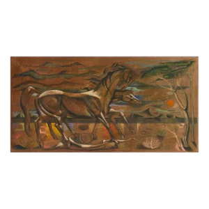 'Mare and Foal' by Leon D'Usseau, Equestrian Modernist Oil, Chouinard, Los Angeles County Museum of Art, Metropolitan Museum