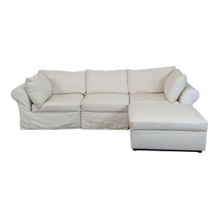 Pottery Barn Air Roll Arm Sectional With Chaise in Twill Cream For Sale