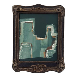 “Cabin Fern" Green Abstract Art in Antique Frame, Transitional Living Room Art by JTS For Sale