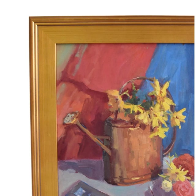 Silvio Silvestri, Listed Artist Bouquet Floral Flowers Oil Painting Including the Antiqued Gold Wood Frame For Sale In Los Angeles - Image 6 of 11