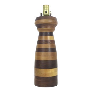 Vintage Stacked Turned Wood Marquetry Table Lamp For Sale