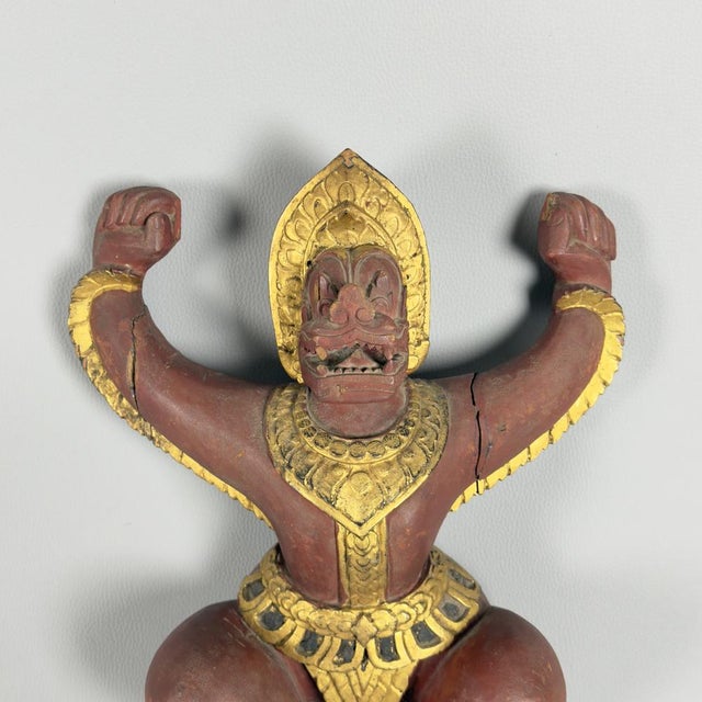 Wooden Sacred Guardian Temple Statue, Thailand, 19th Century For Sale - Image 6 of 14