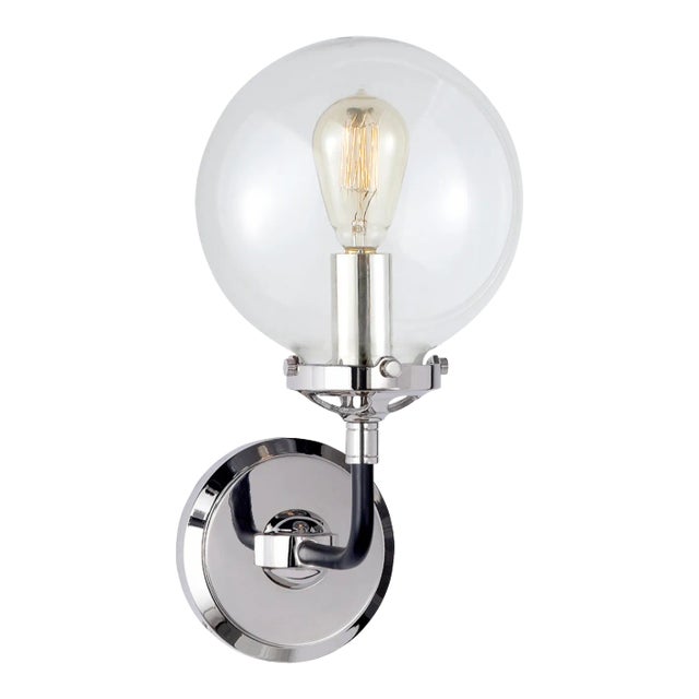Ian K. Fowler for Visual Comfort Signature Bistro Single Light Sconce in Polished Nickel & Black with Clear Glass For Sale