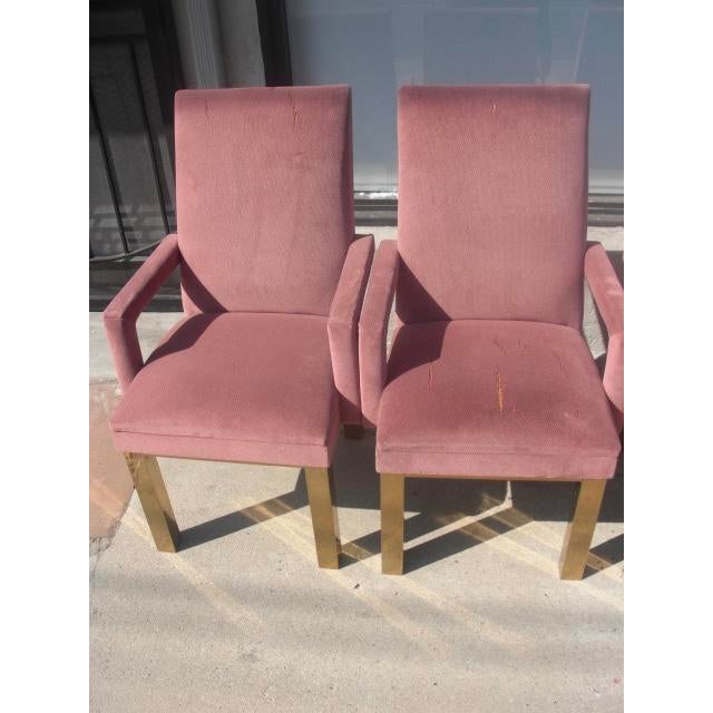 1980s Upholstered Dining Arm Chairs With Chunky Brass Legs Set of 6