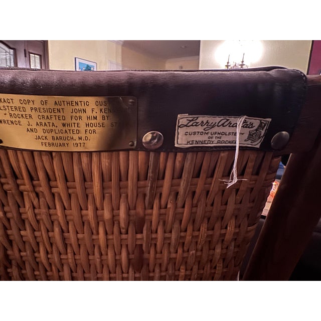 This exceptional vintage rocking chair is an authenticated replica of the iconic Kennedy Rocker, custom upholstered and...