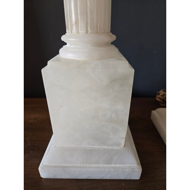 Mid 19th Century Hand Carved Italian Alabaster Neoclassical Column Table Lamps - a Pair For Sale - Image 9 of 18