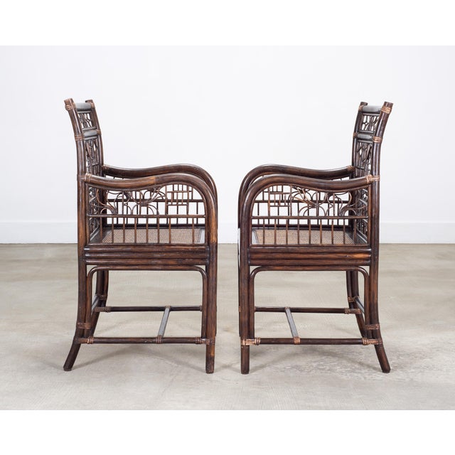 Pair of McGuire Chinese Chippendale Rattan Fretwork Armchairs For Sale - Image 9 of 18