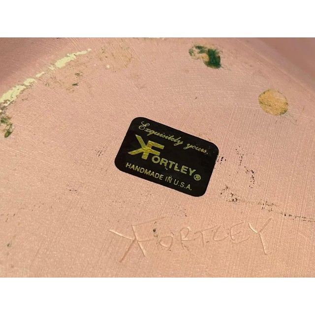 Vintage Keith Fortley Ceramic Modern Opalescent Pink Flower Sculpture, Signed - Original Label For Sale In New York - Image 6 of 6