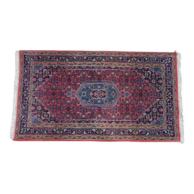Vintage Hand-Knotted Wool Oriental Medallion Rug Crimson Red Indigo Blue 3 X 5' For Sale