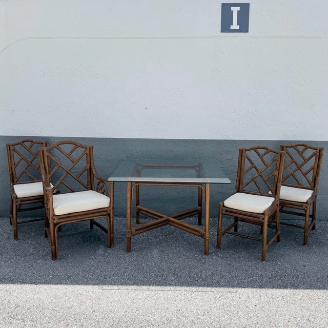 Boho Chic Boho Chic Chippendale Style Rattan Dining Set - 5 Pieces For Sale - Image 3 of 12