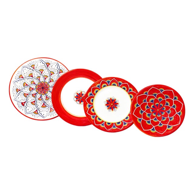 Intreccio Red 4-Piece Place Setting | Hand-Painted Italian Dinnerware From Deruta For Sale
