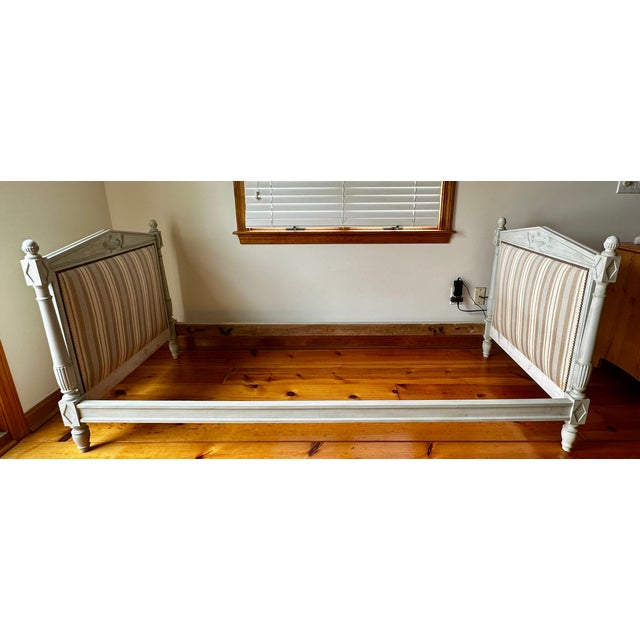 Neoclassicism meets Gustavian style in this simply gorgeous vintage upholstered French Gustavian Neoclassical/Directoire...