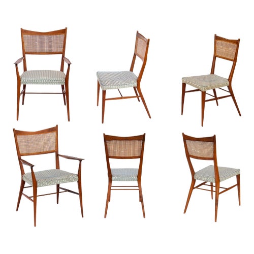 Paul McCobb for Calvin Walnut Dining Chairs With Caned Backs