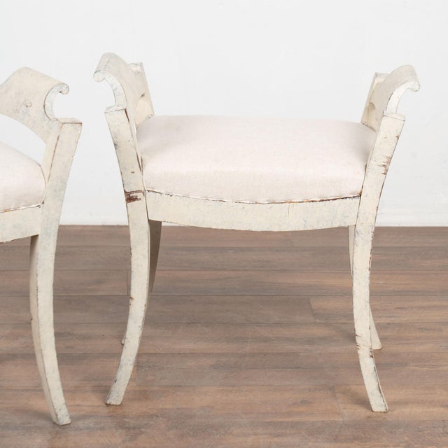 Pair, Early 20th Century Swedish White Gustavian Tabouret Stools For Sale - Image 6 of 14