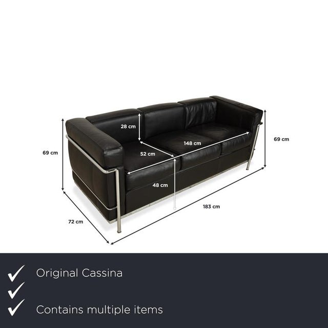 Modern LC 2 3-Seater and 2-Seater Sofas in Black Leather by Le Corbusier for Cassina, Set of 2 For Sale - Image 3 of 18