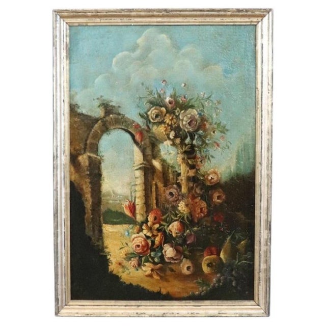 Still Life with Flowers, Fruits and Architectural Elements, 1800s, Oil Painting on Canvas, Framed For Sale - Image 16 of 16