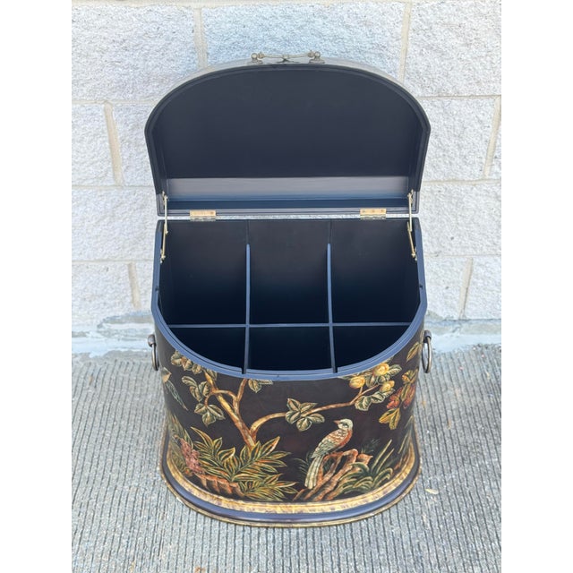 Late 20th Century Chinoiserie Painted Lift-Top Storage Cabinet With Floral and Bird Motif For Sale - Image 4 of 12