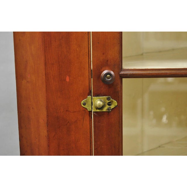 Antique Colonial Primitive Cherry Wood Glass Front Corner China Cabinet Cupboard For Sale - Image 13 of 18